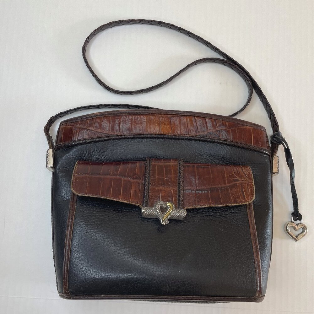 Brighton Black Brown Faux Crocodile Purse Shoulder Crossbody Bag Organizer